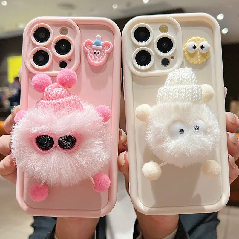 Cute 3D Plush Coal Ball Case For Samsung Galaxy S24 Ultra S23 FE S22 Plus S21 S20 Soft Cover