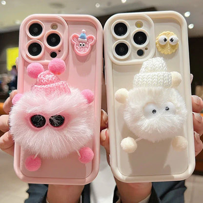 Cute 3D Plush Coal Ball Case For Samsung Galaxy S24 Ultra S23 FE S22 Plus S21 S20 Soft Cover