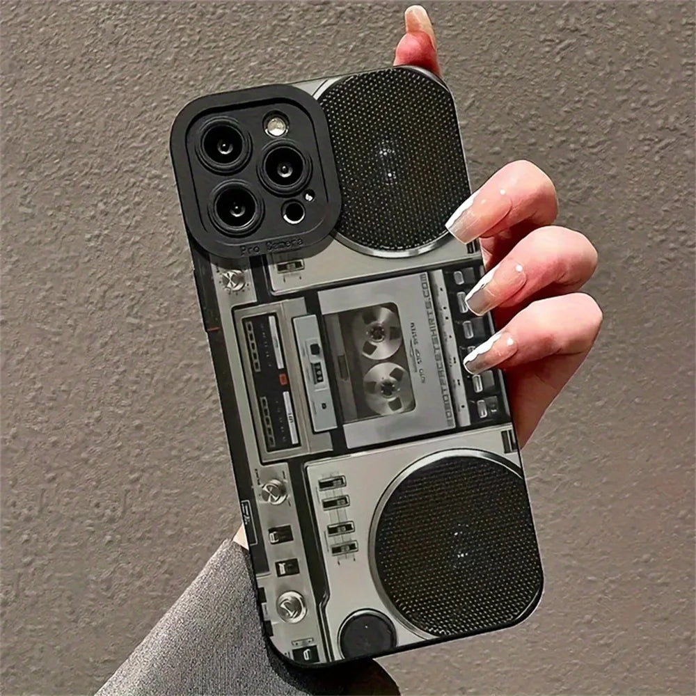 Creative Retro Millennial Loud Speaker Phone Case For iPhone 15 13 14 Pro Max Plus Music Rock N Roll Soft Cover