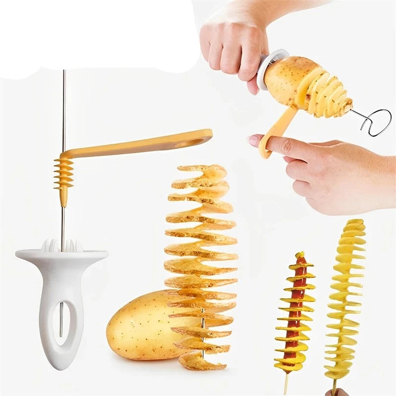 Spiral Potato Cutter Twisted Slice Potato Tower Whirlwind Potato Cut Diy Creative Fruit and Vegetable Spiral Slicer for Kitchens