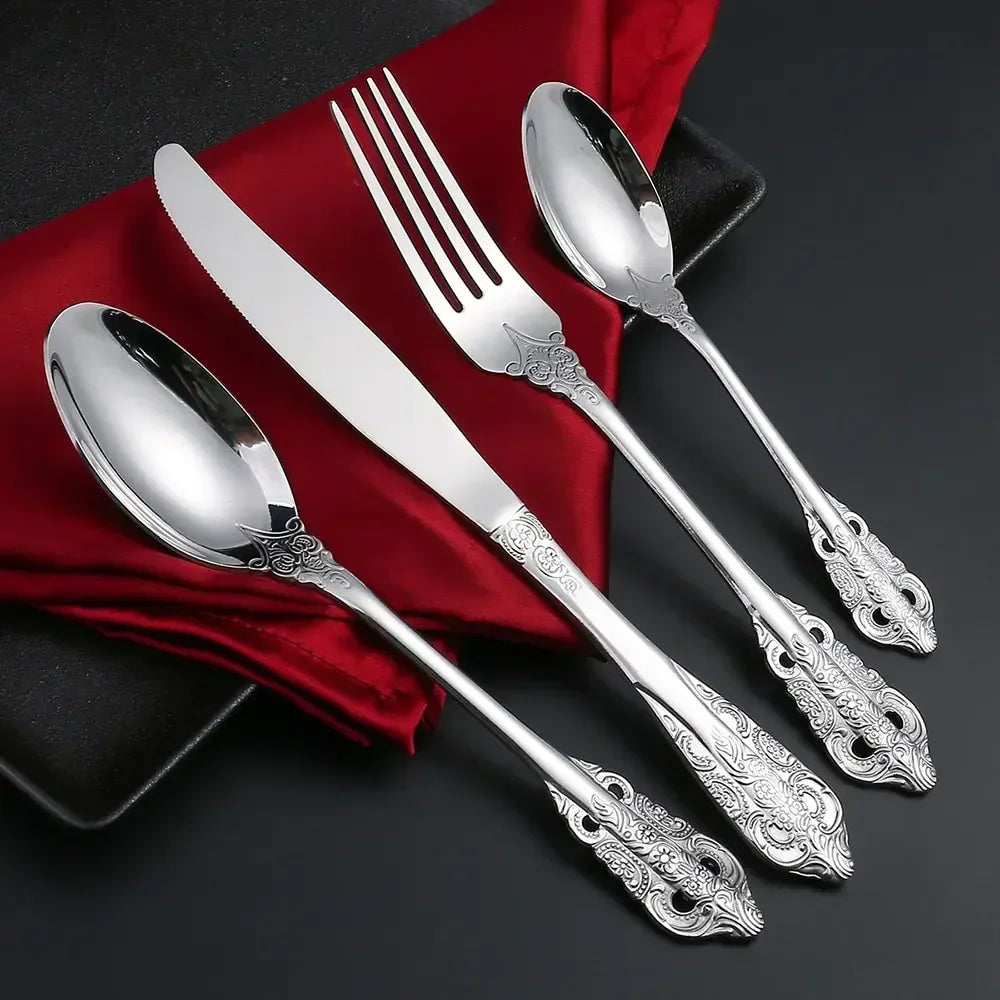 Luxury Spoon and Fork Set Stainless Steel Gold Cutlery Set Food Grade Upscale Royal Tableware European Steak Knife Kitchen Items