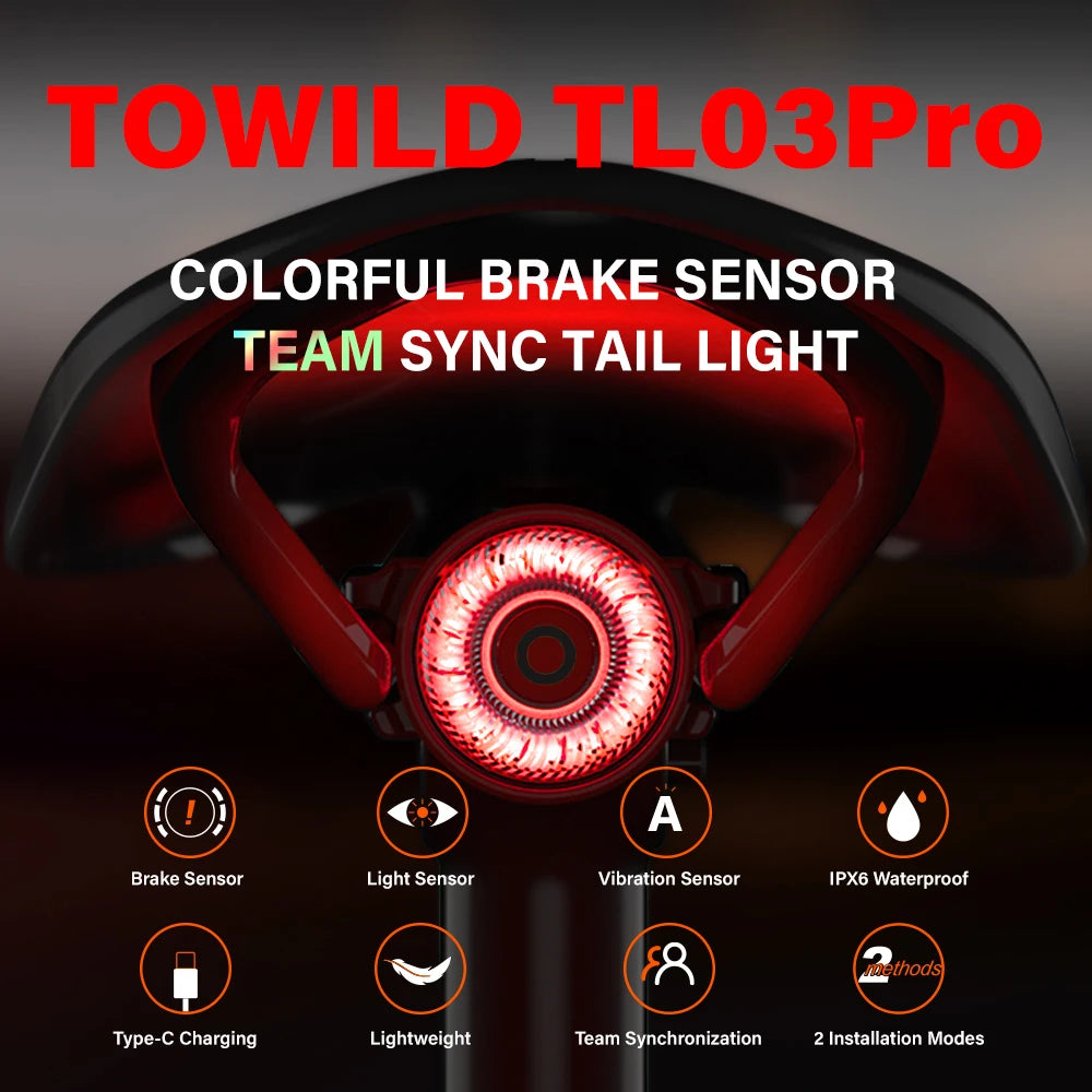 Team Sync Tail Light 50m Auto Brake Sensing Bicycle Rear Light LED Rechargeable IPX6 Waterproof Cycling Taillight