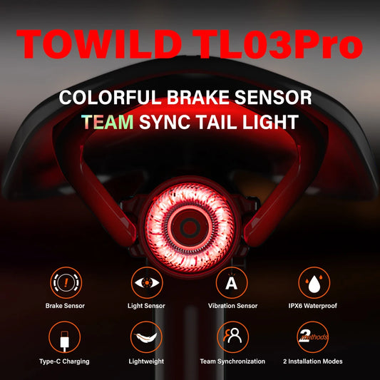 Team Sync Tail Light 50m Auto Brake Sensing Bicycle Rear Light LED Rechargeable IPX6 Waterproof Cycling Taillight