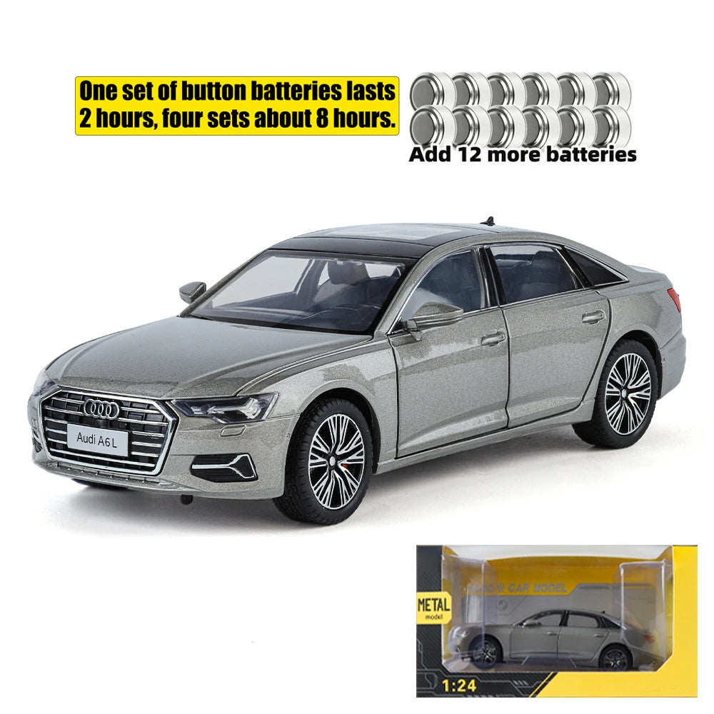 1:24 Audi A6 Alloy Diecast Vehicles Model Car Miniature Metal Sound Light Ornaments Gifts Collections Hobby Decoration Christmas