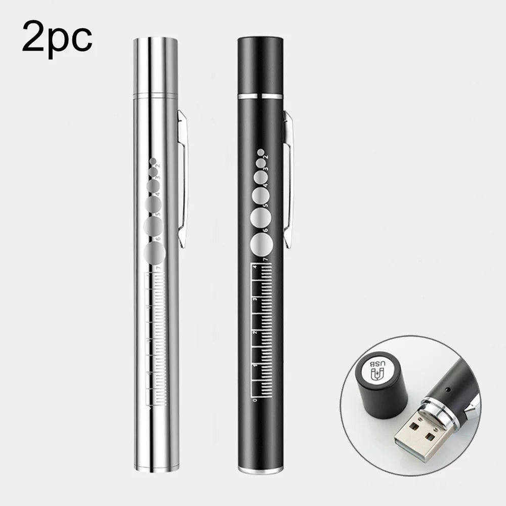2 Pack 2 In 1 White Yellow Rechargeable Mini Pen Light Flashlight