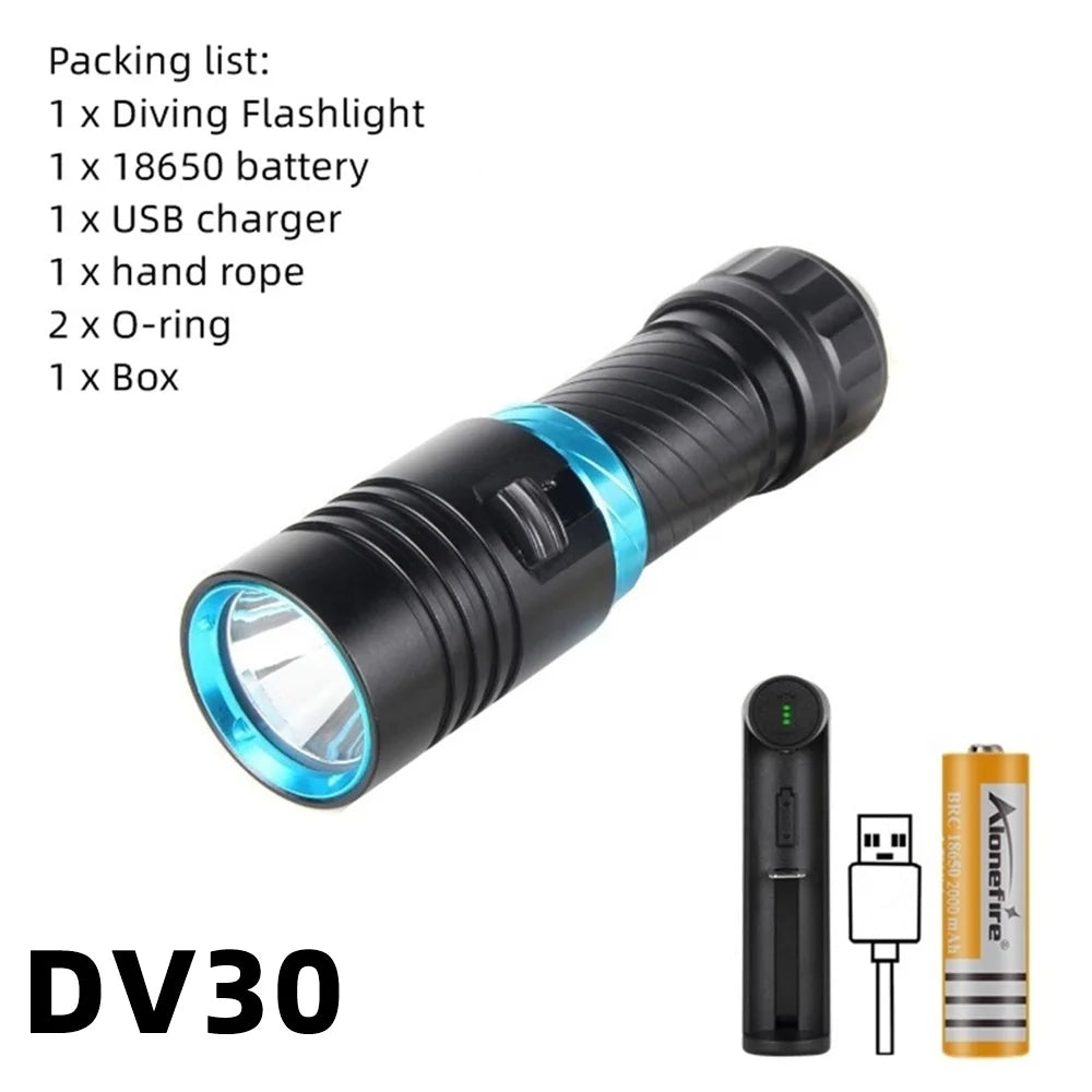 12W Diving Flashlight Rechargeable Underwater LED Torch