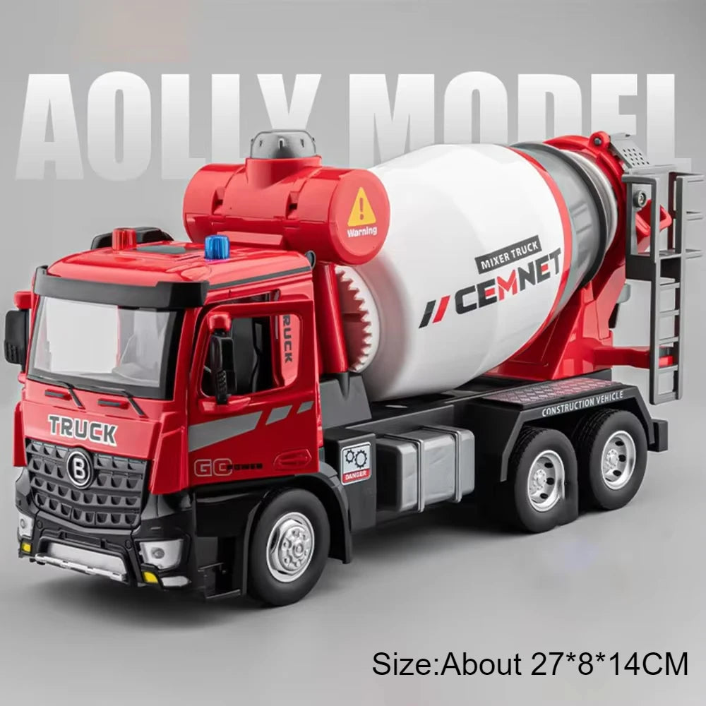 1:24 Pneumatic Garbage Car Electric Mixer Truck Toy Model Alloy Diecast Sound Light Engineering Vehicle Desktop Ornaments