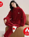 Women’s Christmas Fleece Pajama Set – Warm Flannel Zipper Sleepwear, Thick Coral Velvet