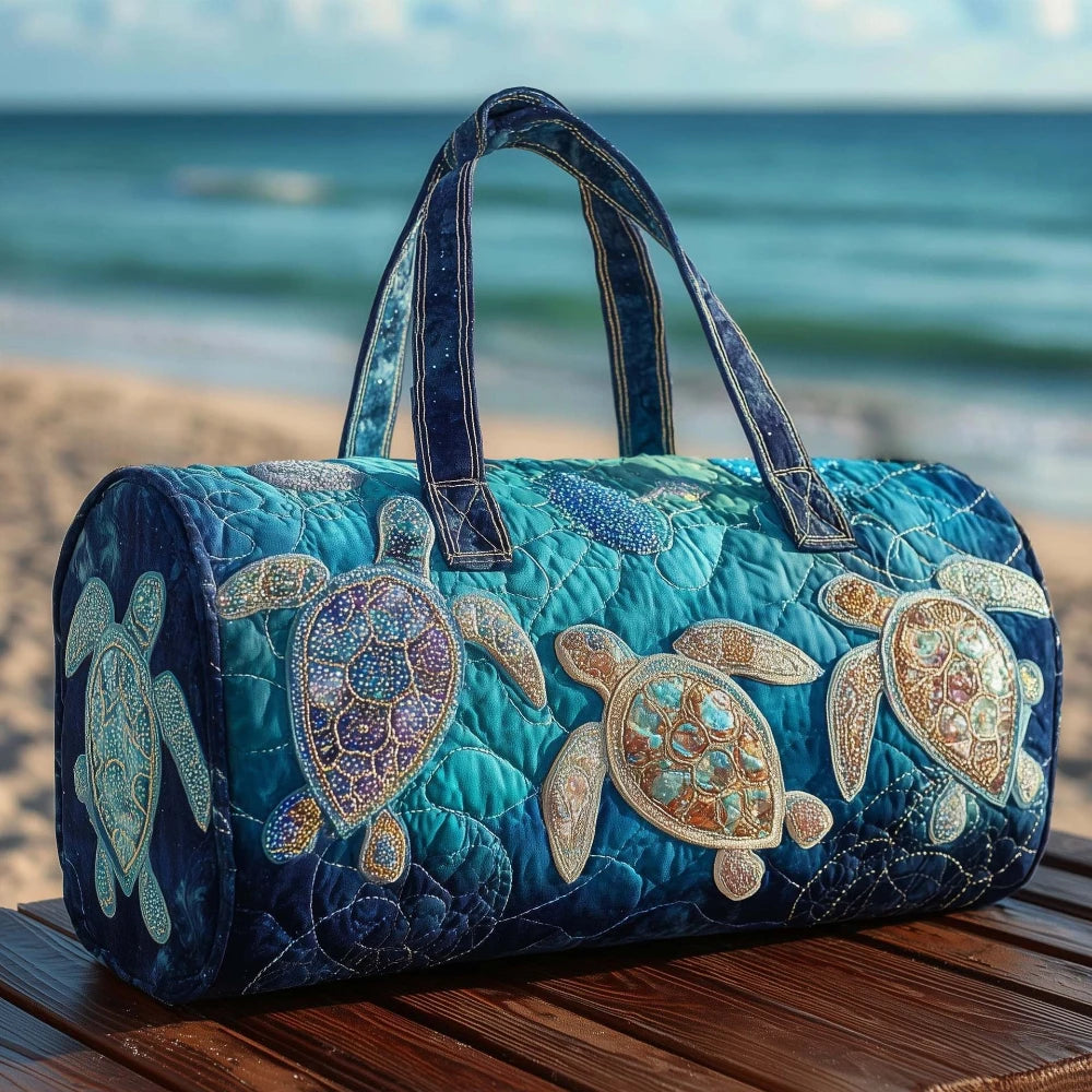 Quilted Sea Turtle Beach Tote Bag Colorful Travel Bags for Men Women Lightweight Weekender Carryall Bag for Vacation & Summer