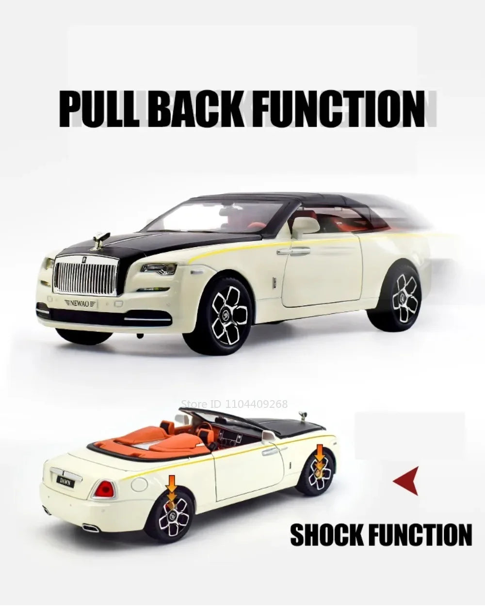 1:24 Rolls-Royce Dawn Spectre Car Toys Diecast Alloy Model Doors Opened Sound Light Pull Back Miniature Vehice Boy Birthday Gift