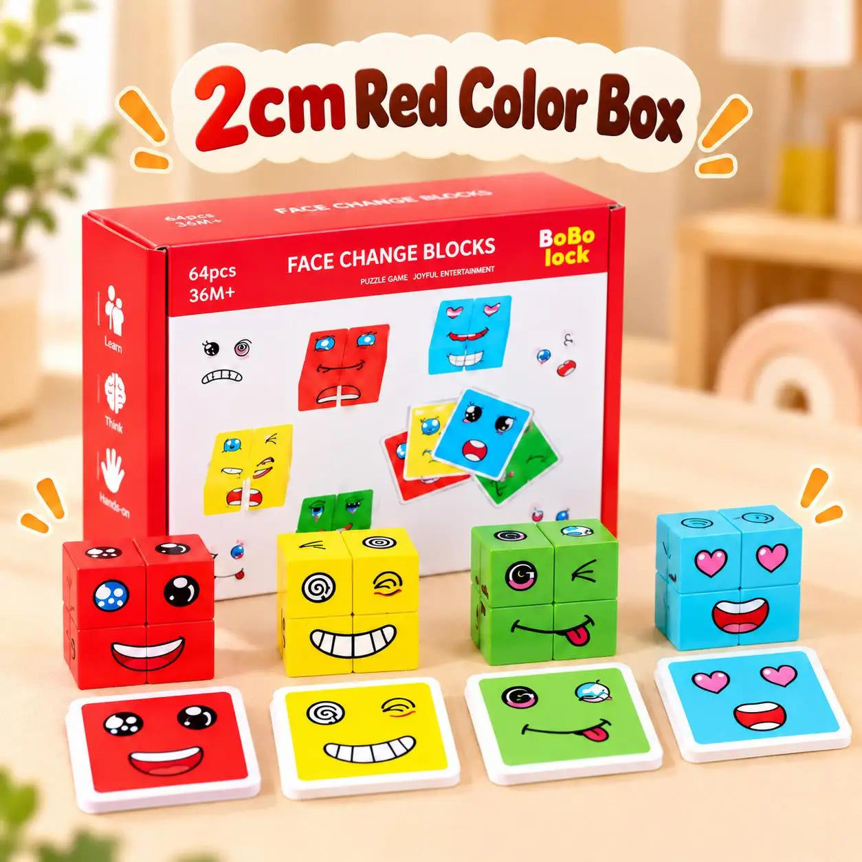 Wooden Facial Expression Matching Cube Puzzle