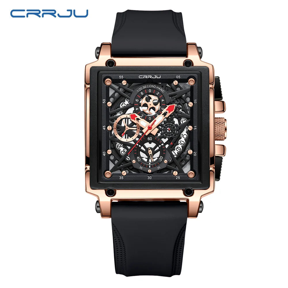 Men's Sports Chronograph Wrist Watch For Men Army Silicone strap Square Quartz Stop Watch Clock Man Relogios Masculino