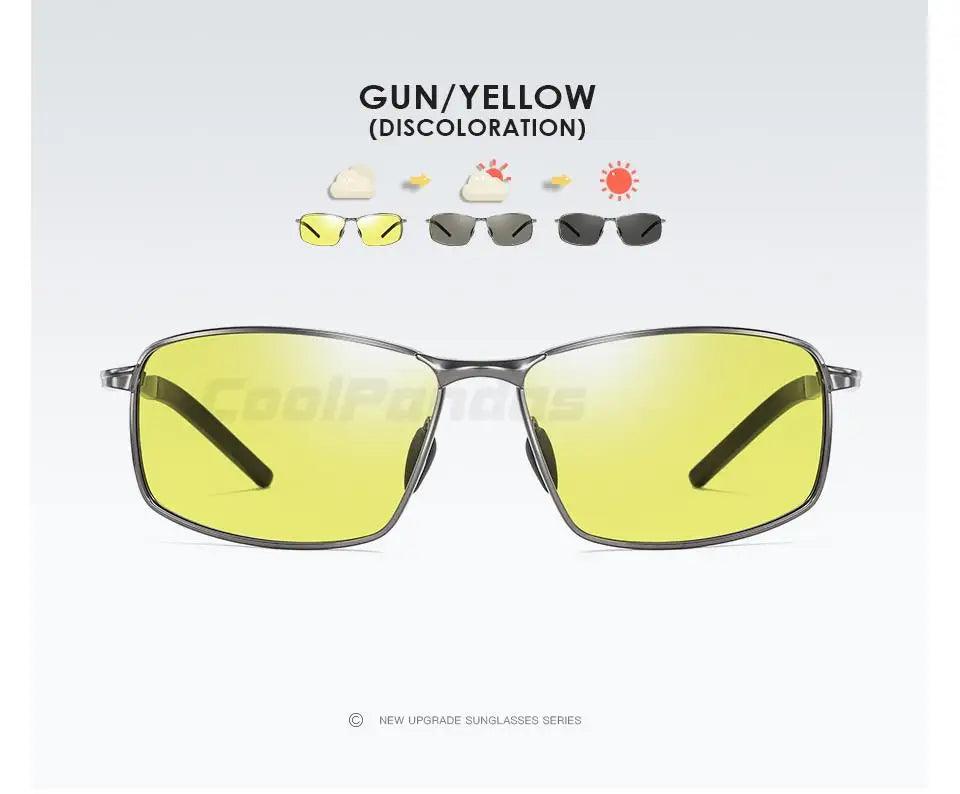 Aluminum Square Polarized Photochromic UV400 Day Night Driving Sunglasses for Men Women