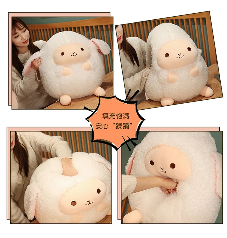 Cute Fluffy Sheep Plush Stuffed Animal Soft Round Pillow