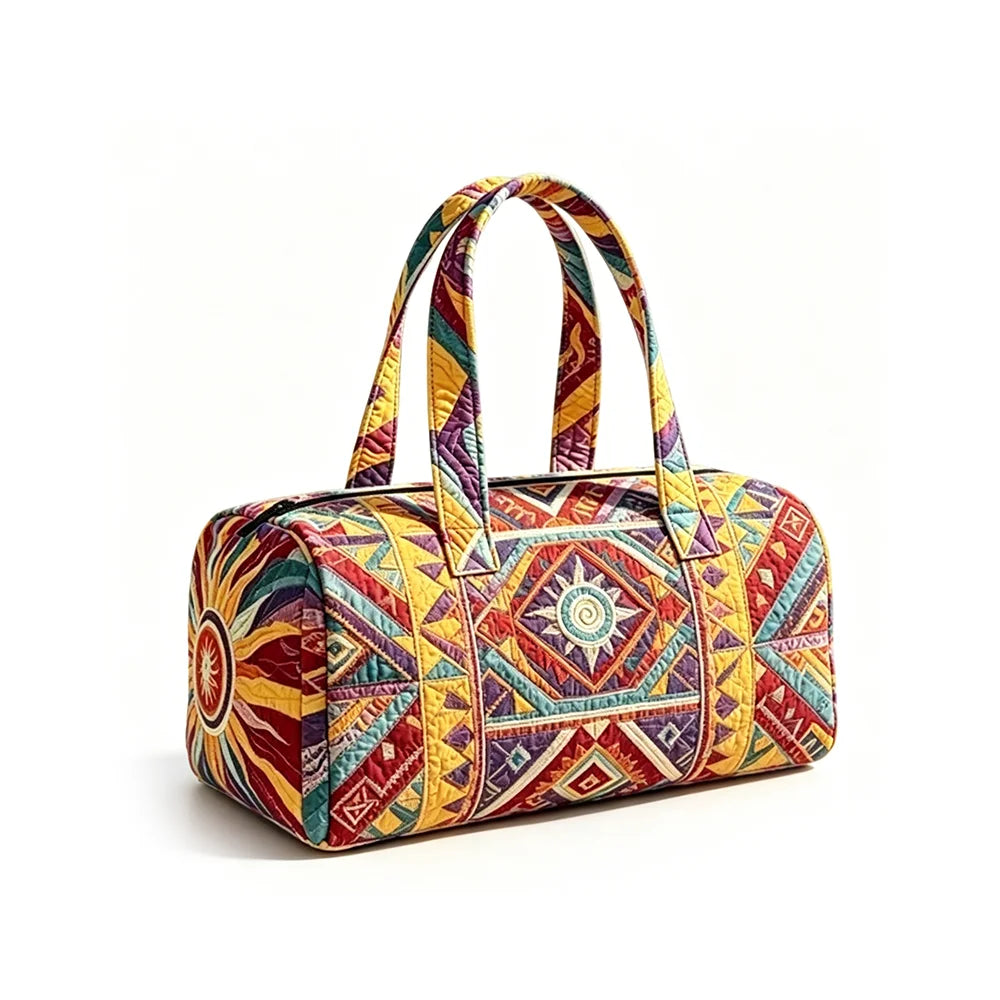 Summer Quilted Duffel Bag Tropical Vacation Carry-on Luggage Beach Travel Tote with Zipper Coconut Tree Surfboard Print Handbag