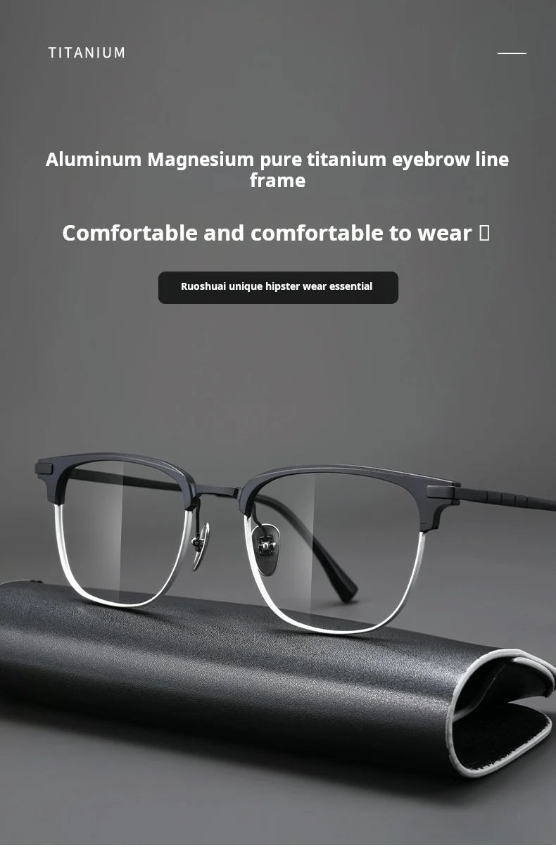 Mens Retro Oval Lightweight Pure Titanium Eyeglasses Frames