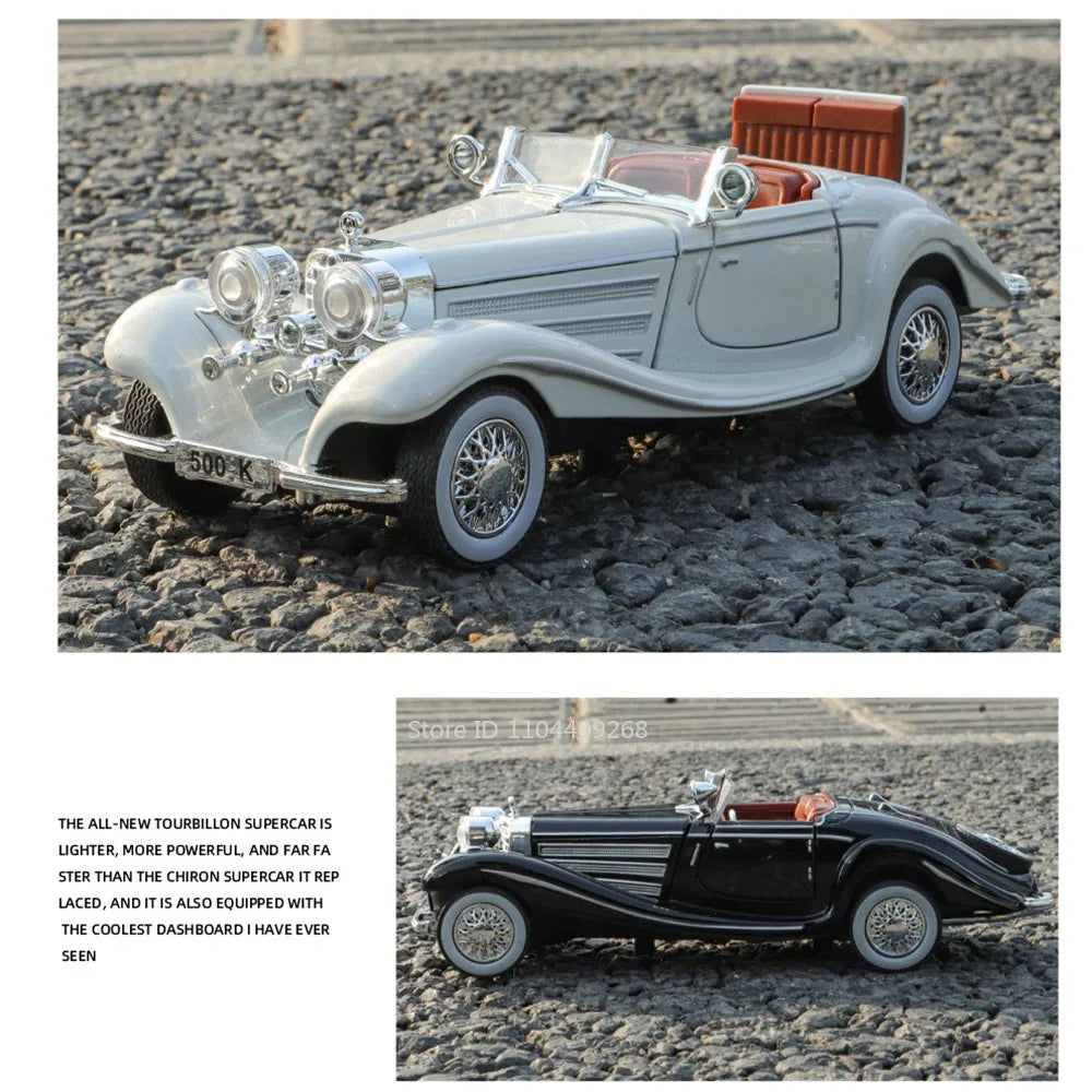 1:32 500K 300SL Vintage Car Model Toy Shock Absorption Alloy Diecast Vehicle Models Sound Light Pull Back Collection Gifts