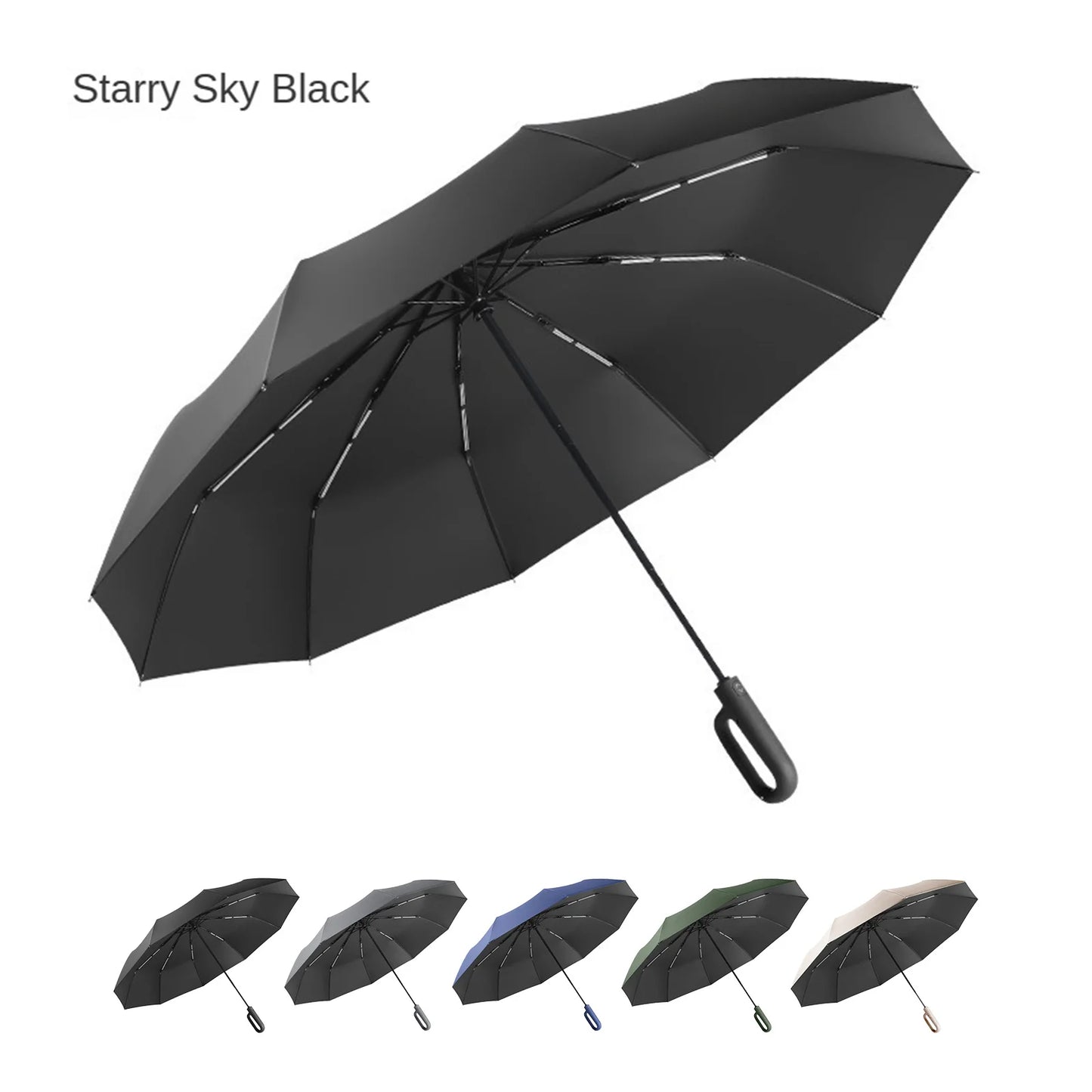 20 Bones Windproof Strong 105CM Reinforced Automatic Folding Umbrella Large Carabiner Handle Wind Resistant Water Resistant UV Protection