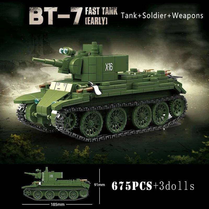 Soviet series BT-7 fast tank early version Military Series WW2 Tank Building Blocks  Bricks Model Set Toys For s Gifts