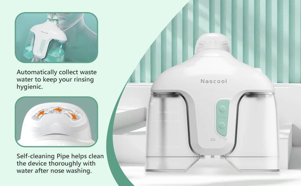 Nascool Electric Nasal Irrigation System with 50 SaltPods Suction Irrigator Nose Washer Sinus Rinse Device Cleaner Machine