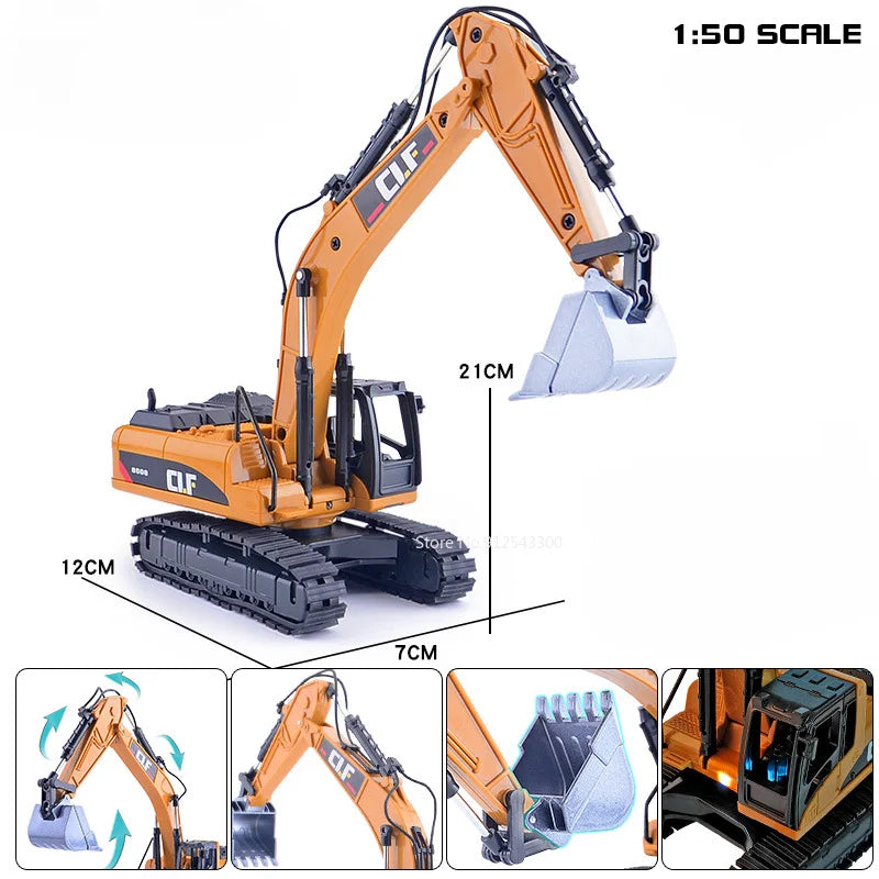 1/50 Scale Excavator Snowplow Car Model Toy Metal Body Simulation Engineering Vehicles Sound Light Toys for Boys Birthday Gifts