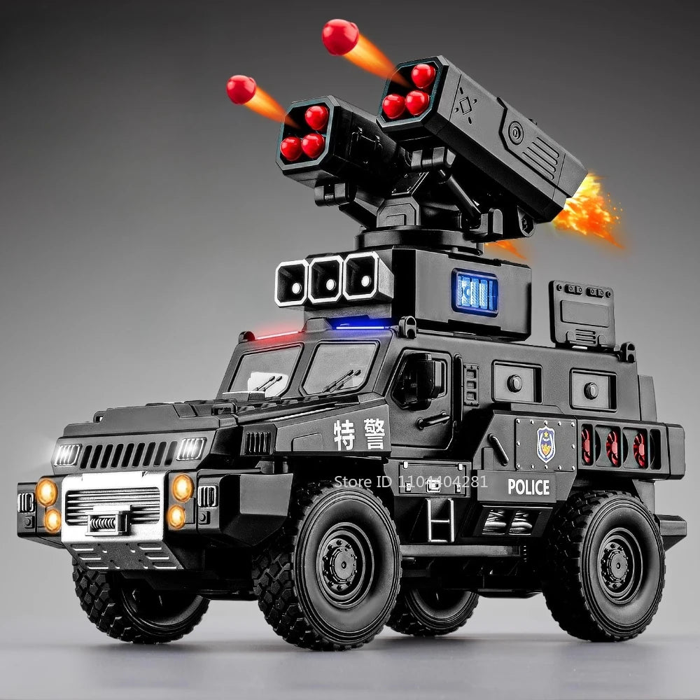 1:50 Alloy Armored Car Diecast Model Toy Sound Light Pull Back Doors Opened Miniature Missile Vehicle for  Boy Collection Fun