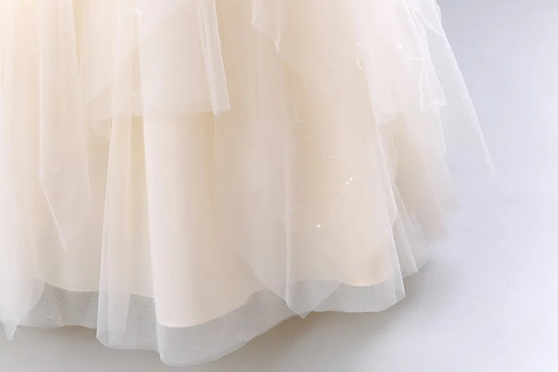 Girls Princess Ball Gown - Fluffy Tulle Party Dress for Flower Girl/Birthday/Pageant | Sparkly Puffy Sleeve Wedding Dress