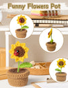 4 Pcs Positive Energy Cucumber with Sunflower Pot Kit Home Room Decor Funny Handmade Knitted Potatoes Wool Doll Christmas Gifts