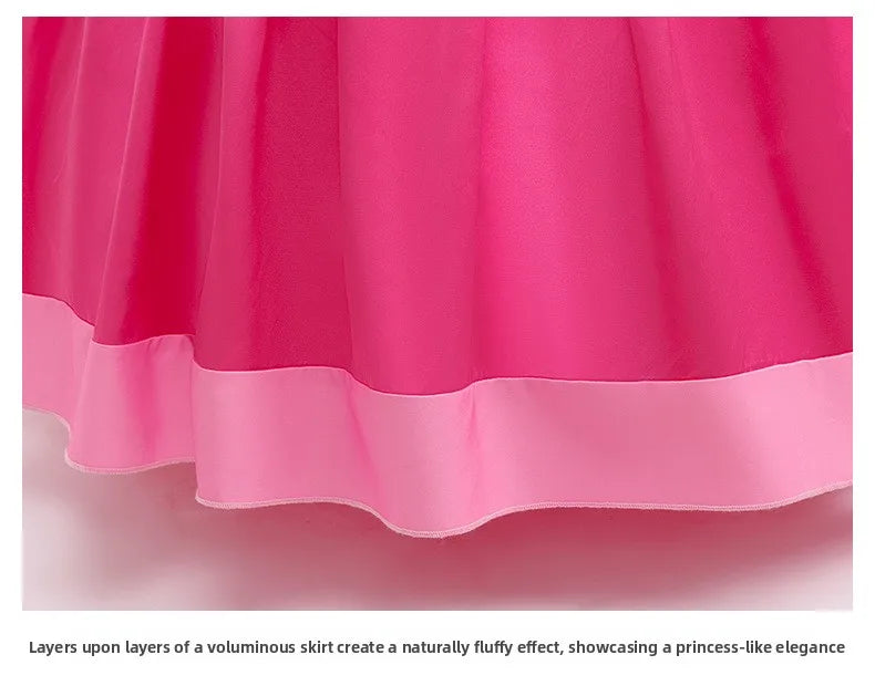 Hot Pink Puff Sleeve Princess Ball Gown with Crown and Handbag Set