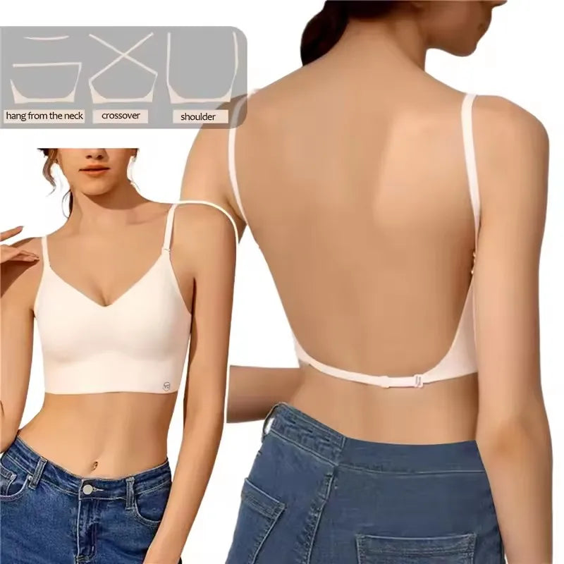 Womens Deep U Neck Seamless Wireless Plunge Bra
