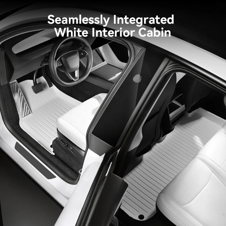 TPE Floor Mats Set with Metal Pedals for Tesla Model Y Juniper Integrated Trunk Liner All Weather Protection