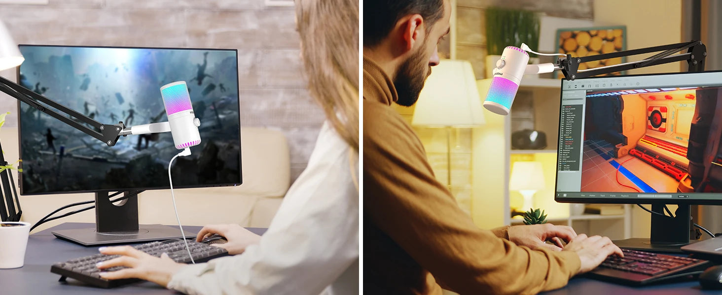 DM30 RGB USB Microphone RGB Gaming Microphone Computer Mic USB Gaming Mic with Mic Gain and RGB Lighting for PC, Phone