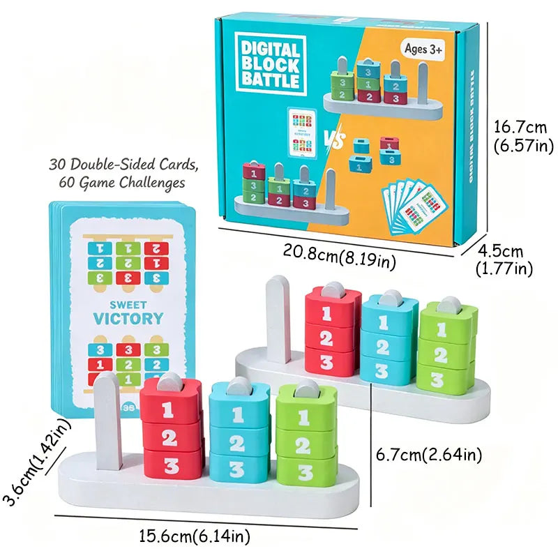 Wooden Number Stacking and Matching Game for Two Players