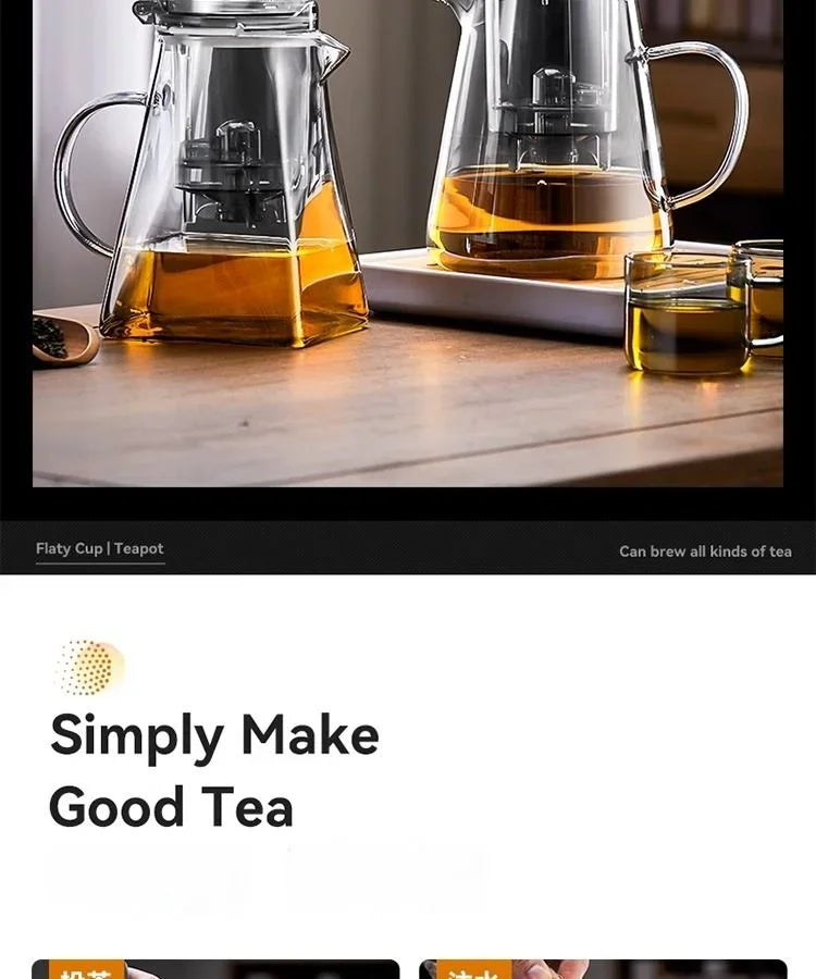 High Borosilicate Glass Tea Pot with One Touch Tea Separation Filter 1000ml