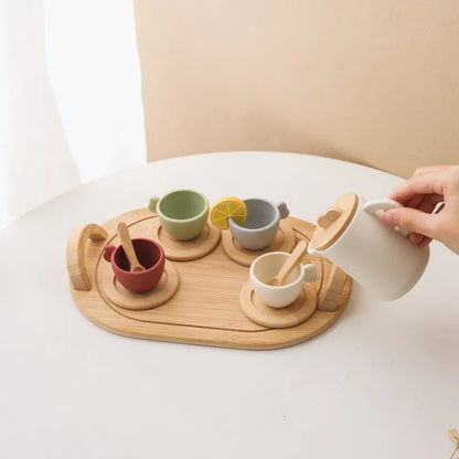 Baby Wooden Montessori Toys Playing House Afternoon Tea Set Model Puzzle Toys For Baby Birthday Toy Numbers Blocks Learning Toy