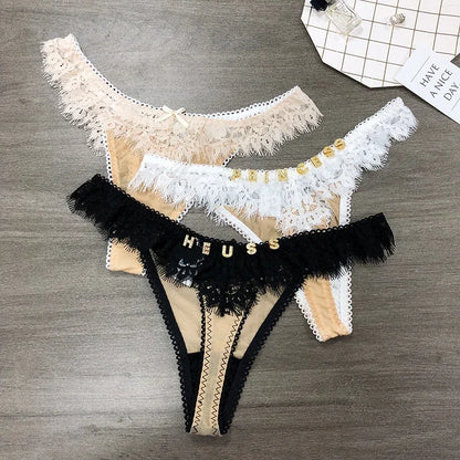 Custom Thong Name Crystal Letters woman Lace G-String Underwear Personalized Panties Customized Name Underpants Briefs