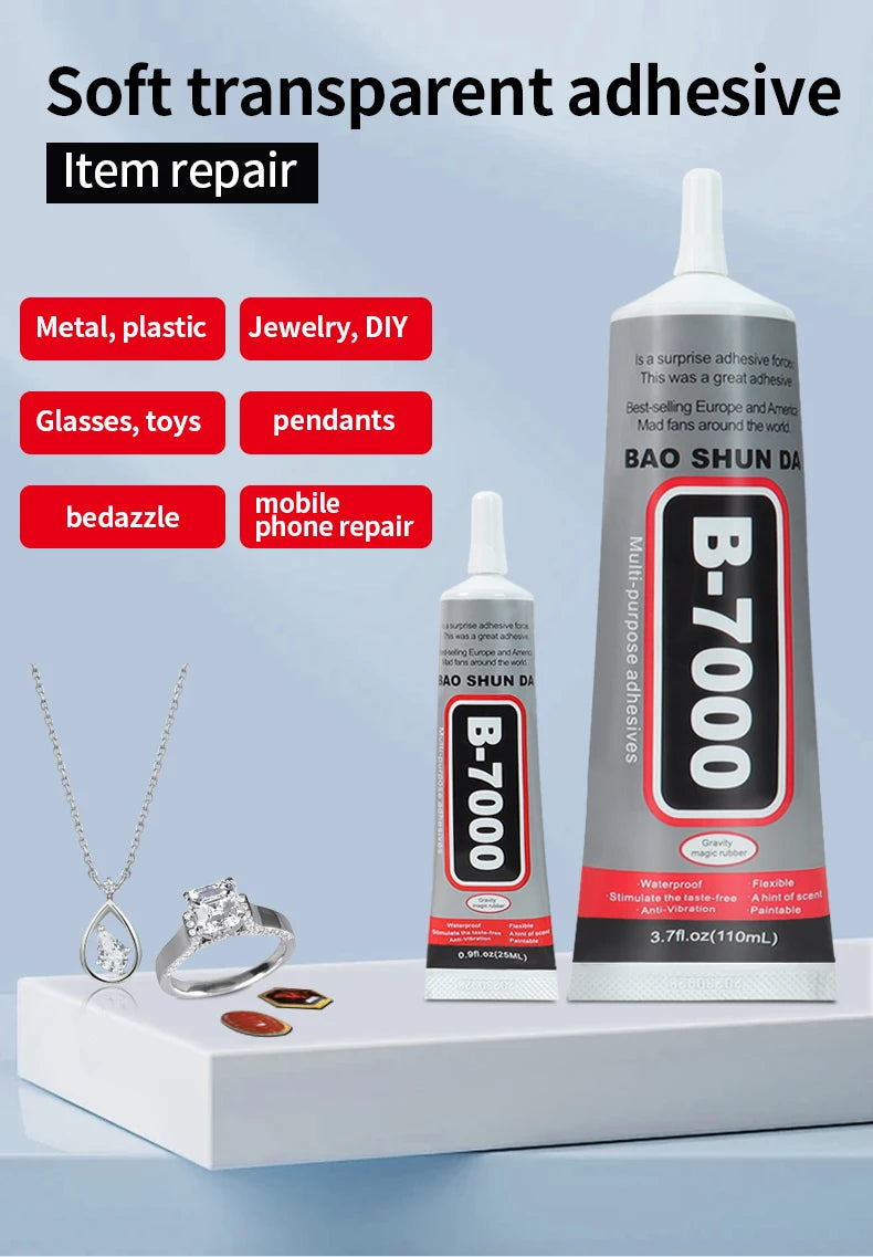 B7000 Universal Transparent super Glue for Cell Phone Repair-Jewellery, Jade, precious metals, High Adhesive for wood,Glass，Plastic, quick Drying-With Precision Applicator (15ML/25ML/50ML/110ML)