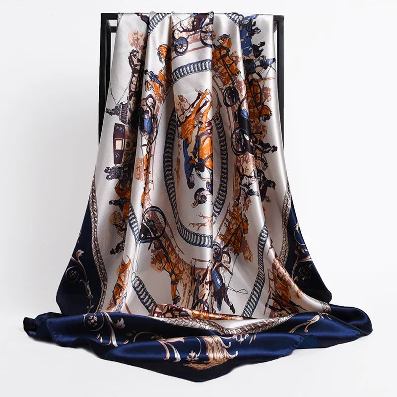 Silk Scarves Women Leaf Print Foulard Satin Square Head Hijab Scarf Ladies Luxury Brand Shawls  Bandana Female Muffler Scarf
