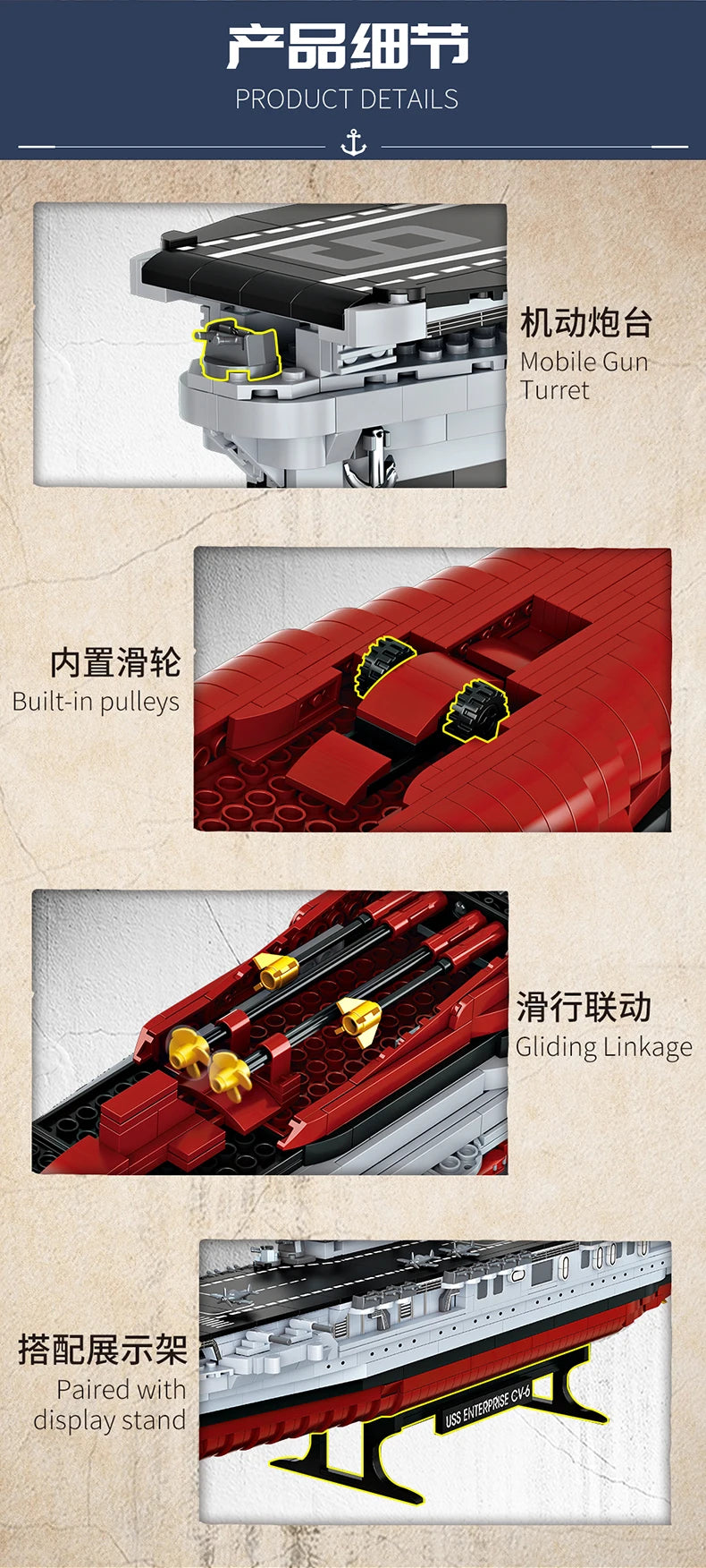 Military World War II Warship Battle Boat Building Blocks Sets The USS Enterprise CV-6 Bricks Toy For  Birthday Gift