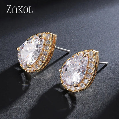 Classic Water Drop Cubic Zircon Stud Earrings