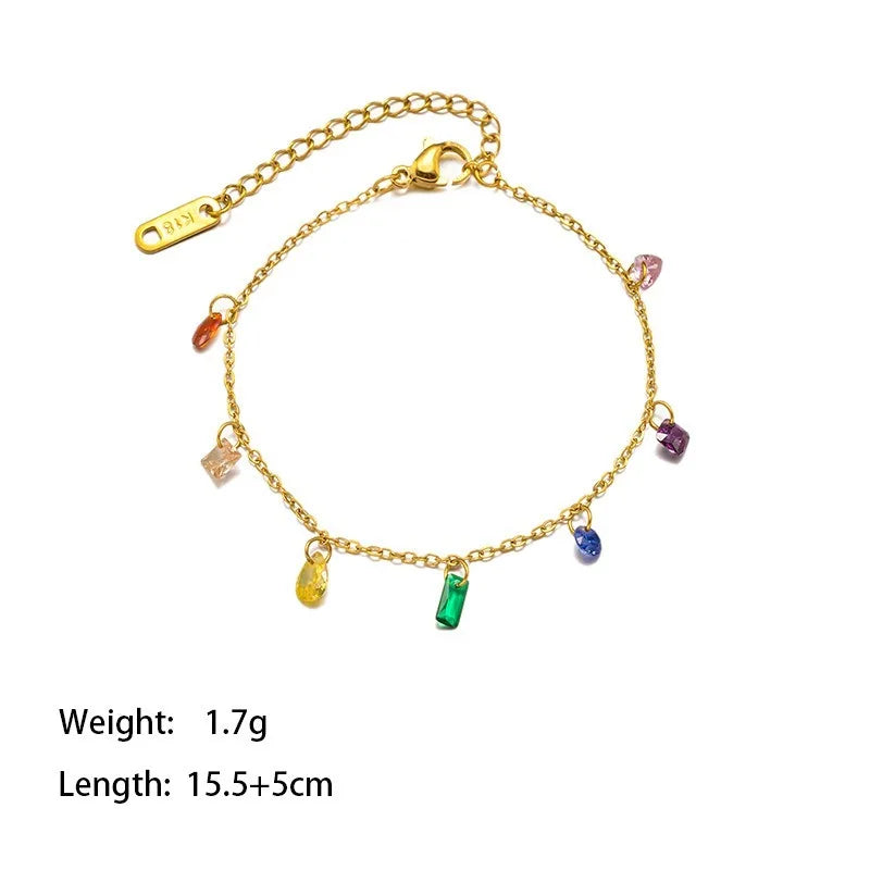 Bohemia Colorful CZ Crystal Choker Necklace For Women Girls Stainless Steel Pendant Chain Necklace Bracelet 45 cm