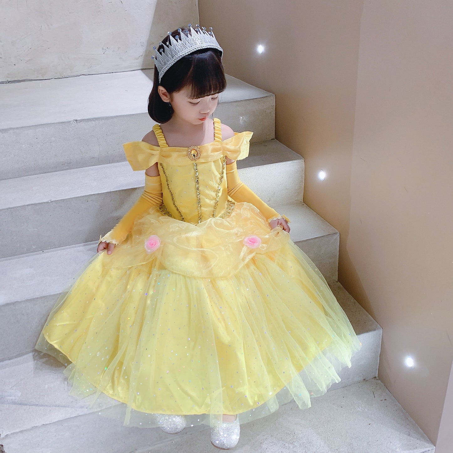 2025 Yellow Princess Dress For Girls Cosplay Carnival Costume Halloween Clothes Birthday Party Dresses Kids Birthday Clothing