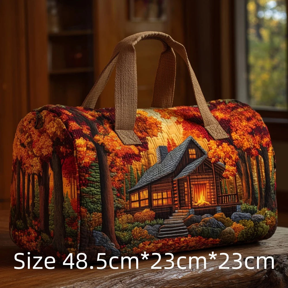 3D Print Quilted Travel Bag Autumn Mountain Forest Cabin Tote Weekender Duffle for Women Men Vintage Nature Landscape Hangbag