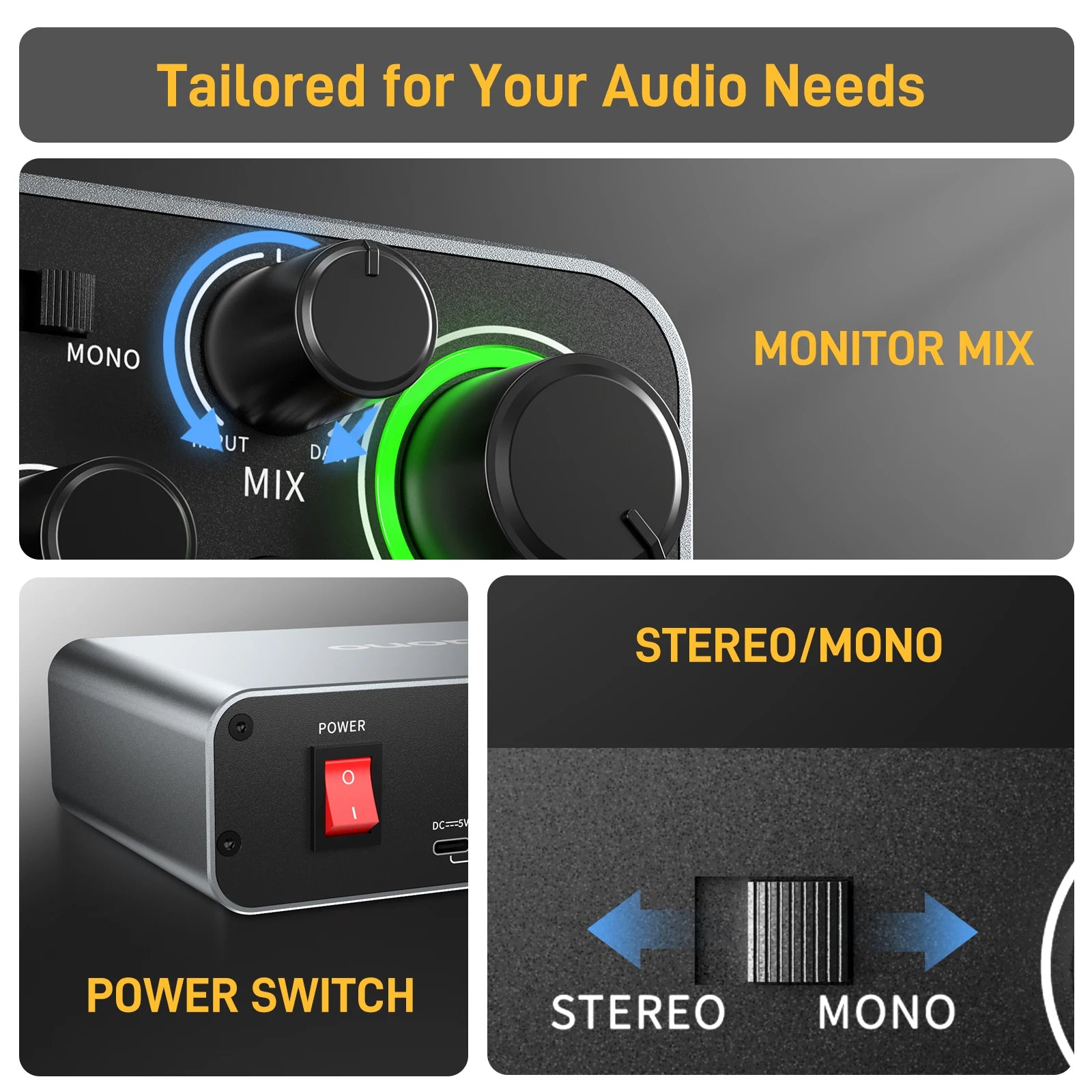 PS22 USB Audio Interface for PC,60dB Pro-Preamp, 24bit 192kHz,Dual USB Interface for PC and Smartphone, Routing Software