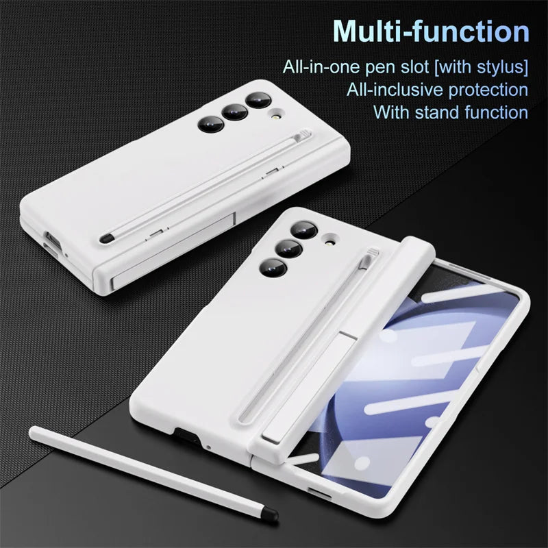 Hard PC Armour Hinge Bracket Fold5 Protection Cover for Samsung Galaxy Z Fold 6 5 4 3 With Pen Holder Slot Screen Protector Case