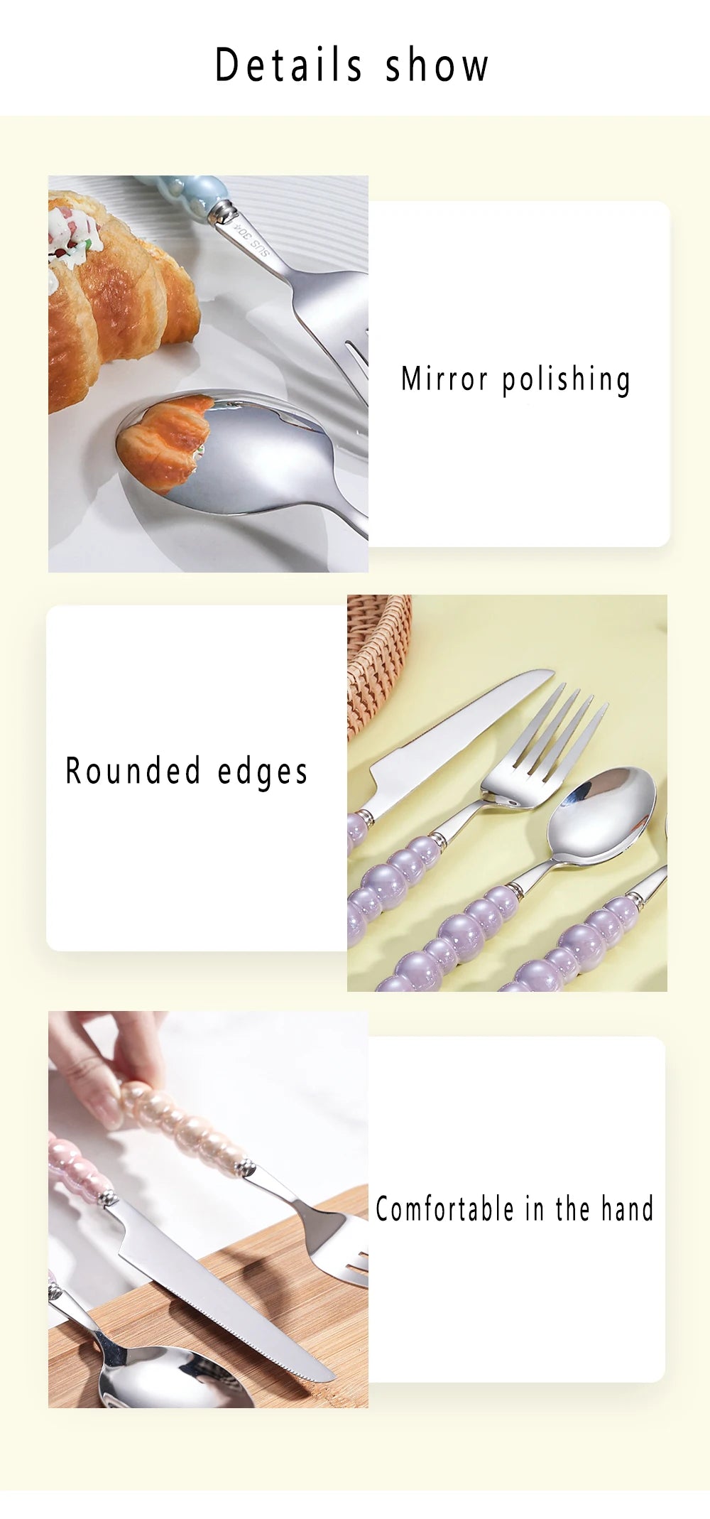 4Pcs Luxury Dinnerware Set Ceramic Pearl Handle Stainless Steel Spoon and Fork Set Western Silver Cutlery High-looking Tableware