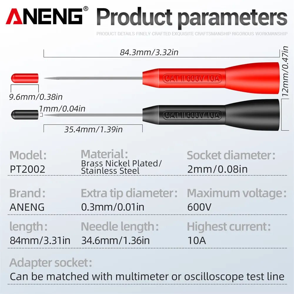 Insulation Piercing Needle 1mm Pin Non Destructive Multimeter Test Probe 10A 600V For 2mm Test Lead