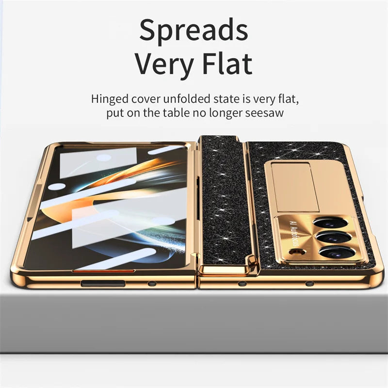 Luxury Flip Leather PC Integrated Phone Case For Samsung Galaxy Z Fold 3 4 5 6 Glitter Series With Holder Phone Protective Case