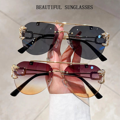 Rimless Sunglasses Women Luxury Fashion Glasses Vintage Shades