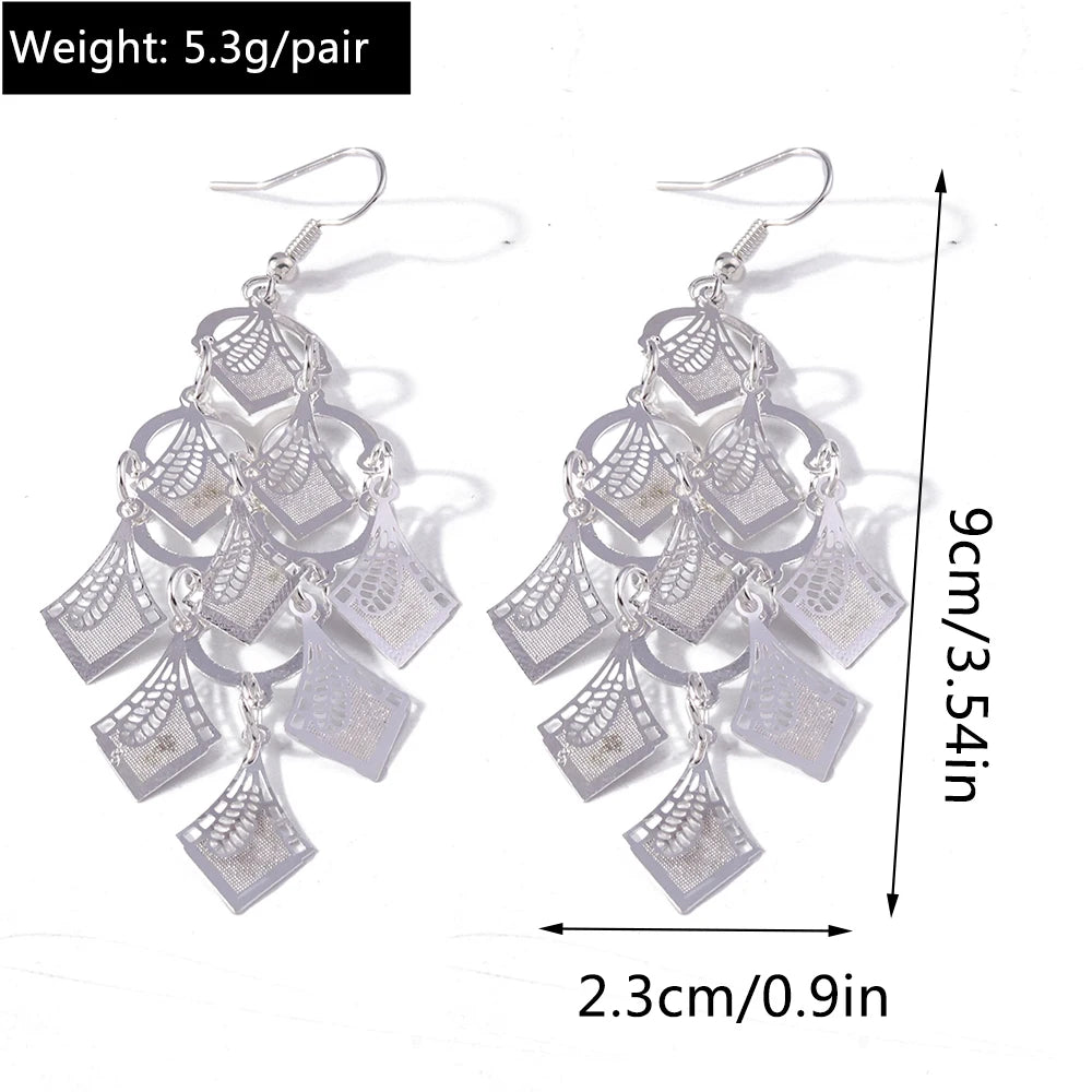 Retro Bright Silver Color Leaf Butterfly Peacock Earrings Tassel Dangle Earrings Jewelry